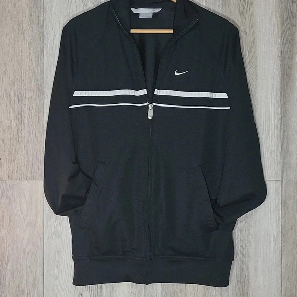 🛍Nike Full Zip Black White Striped Athletic Jacket Mens Size Medium - Picture 7 of 10